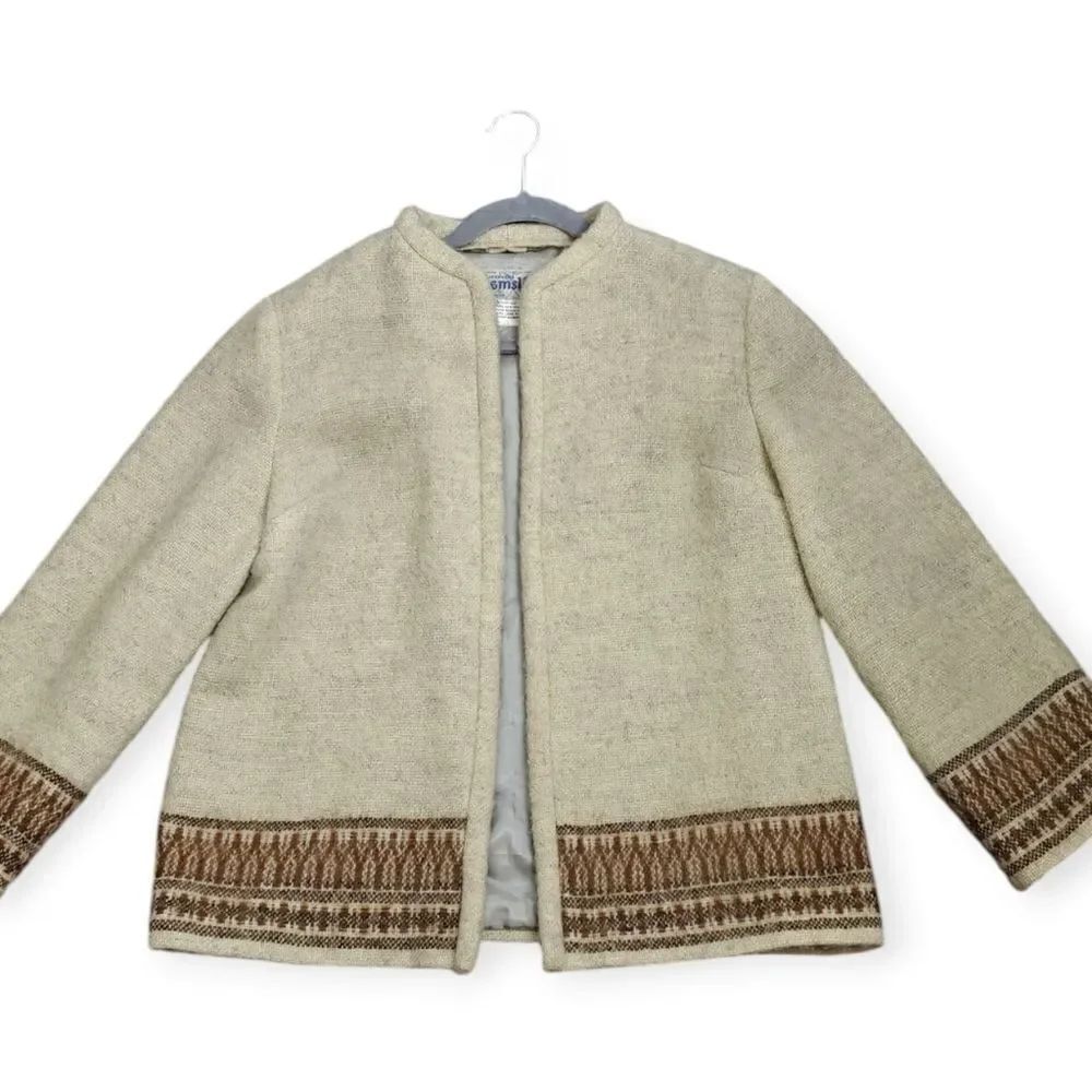Nordic Sweden Wool Elegant Cream and Brown Women's Blazer Size M 40
